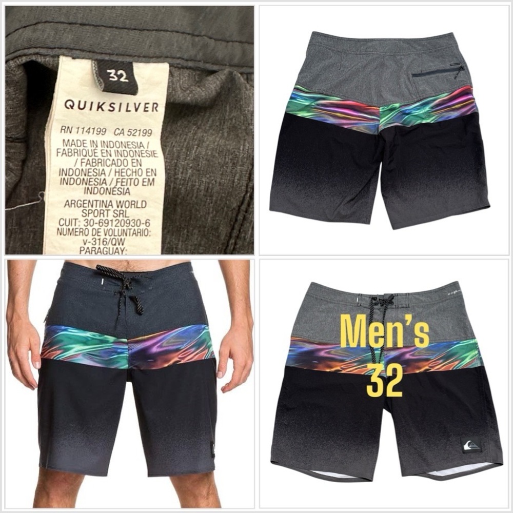 Men's Quiksilver 32 Swim Shorts Trunks Board Hybrid Multi Color Highline Spandex